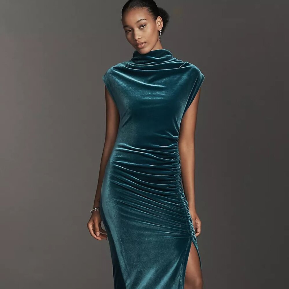 Anthropologie The Maya Stretch Velvet Cowl-Neck Dress